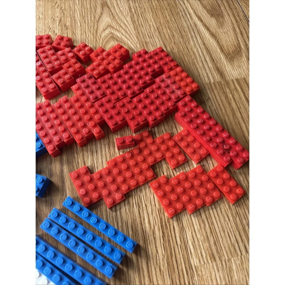 Vintage LEGO 150 Pieces Various Bricks Mostly Pat Pend Red White Blue 1958-1962